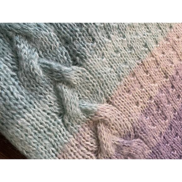 Handmade Ombré Gradient Knit Multicolor pastel Mermaid Rainbow Sweater Large VTG - Picture 2 of 9